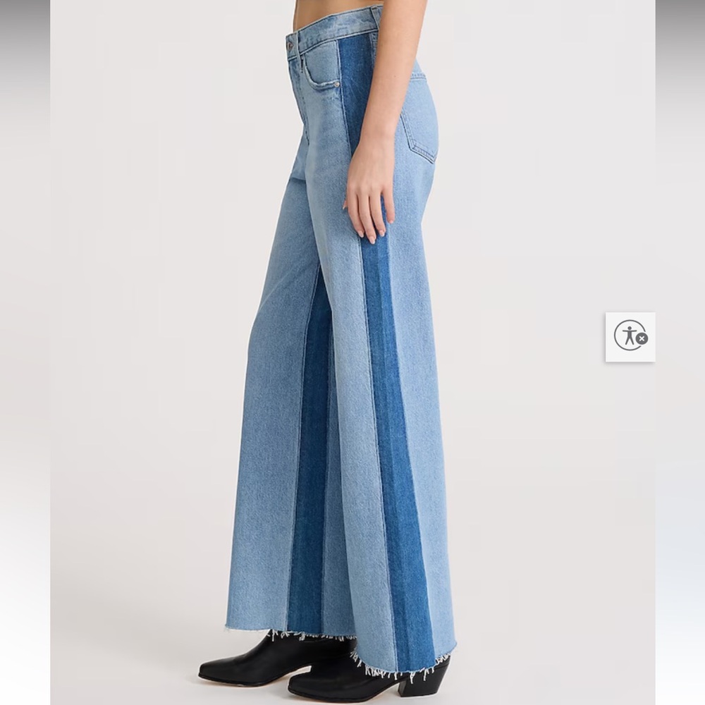 Express Two-Tone Light & Dark Blue Wide Leg Jeans - Picture 5 of 12